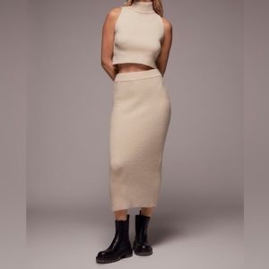 Zara ribbed midi skirt cream